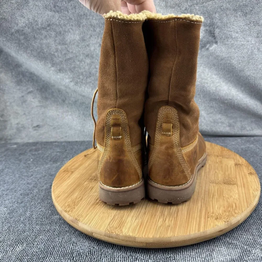 Timberland Boots Girls Size 4.5 Brown Leather Suede Shearling Lined Lace Up